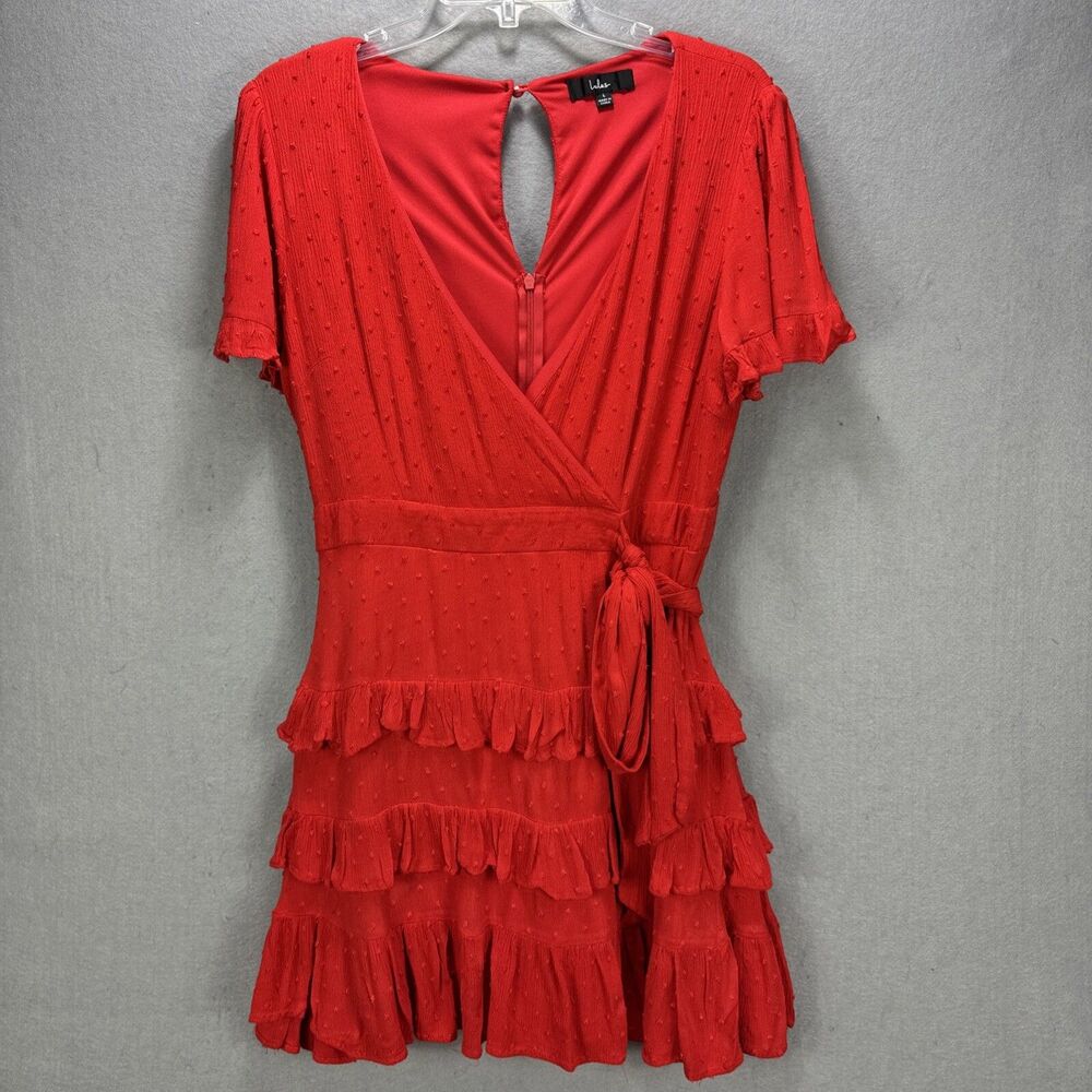 Lulu's Red Wrap Ruffle Mini Dress